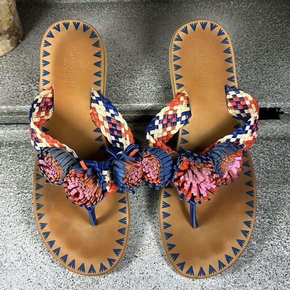 Kate Spade Idette PomPom, woven flat sandals Shoes Size 9 - Picture 6 of 7